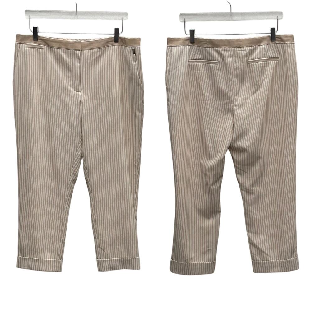 Tommy Hilfiger Tan And White Striped Cuffed Pants Size 14 NWOT